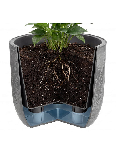 Кашпо пластик, 1.9 л, 18х18х16.5 см, универсальное, со вставкой, серый слайн, Idea, Микрит, М 3265