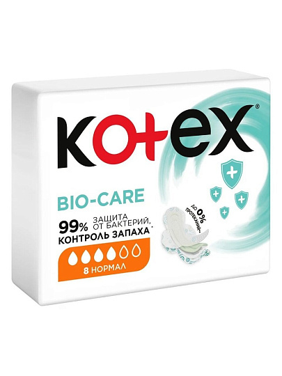 Прокладки женские Kotex, Bio-Care нормал, дневные, 8 шт, 9426150