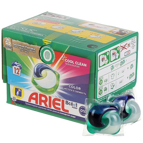 Капсулы для стирки Ariel, Liquid Capsules Color, для цветного белья, 12 шт, 19.5 г