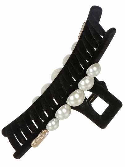 Заколка для волос черная с белыми бусинами, 12см Y4-11623