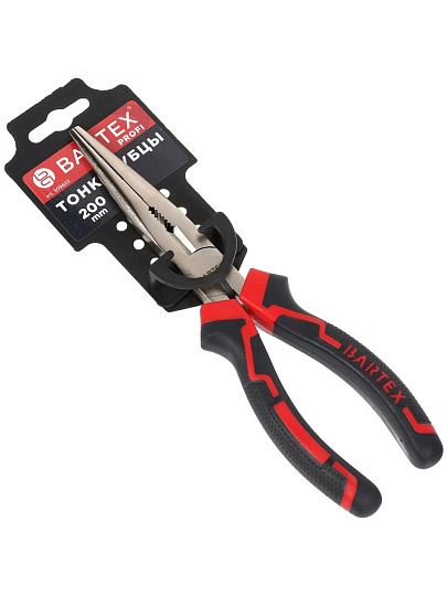 Тонкогубцы 200 мм, прямые, углеродистая сталь, Bartex, Профи, 909018.1222
