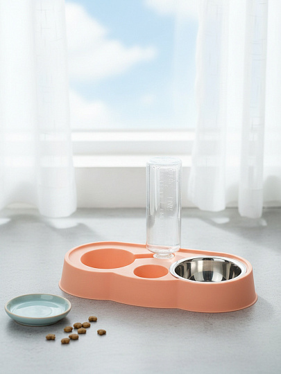 Миска для животных Y4-11431, пластик, металл, 0.5 л, в ассортименте, двойная, с поилкая
