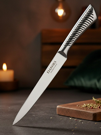 Нож кухонный Daniks, Optic, разделочный, нержавеющая сталь, 20 см, рукоятка сталь, YW-A245-SL