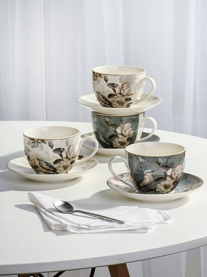 Набор чайный фарфор, 8 предметов, на 4 персоны, 280 мл, Lefard, Bohemian birds, 87-354