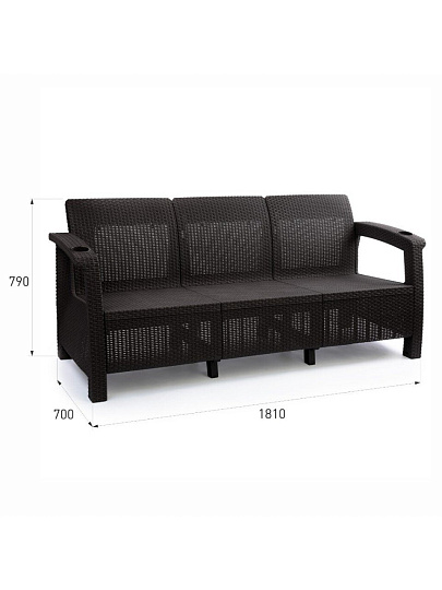 Диван Ротанг-плюс, мокко, 3-х местный, упаковка 1, М8836