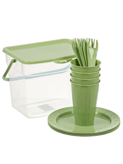 Набор для пикника на 4 персоны, 13 предметов, в контейнере, фисташка, Sugar&amp;Spice, SE1808ФС-ТЛ