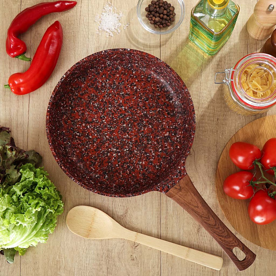 Сковорода алюминий, 26 см, антипригарное покрытие, Гурман, Granite Red, красная, ручка под дерево, ГМ2601 ГР