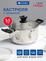 Кастрюля нержавеющая сталь, 5.5 л, крышка стекло, круглая, Daniks, WT-C334- 24CA, индукция