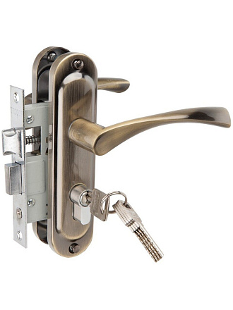 Замок врезной Vrata, 50/76-ЦМ70, 210268, ручка в комплекте, цилиндровый, защелка, бронза