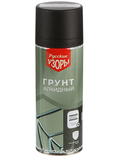 Грунтовка аэрозольная, алкидная, Русские узоры, для внутренних и наружных работ, черная, 0.52 л