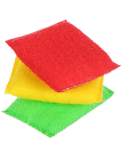 Губка для посуды 3 шт, Светофор, поролон, абразивная фибра, Аквамаг, МГП-001, разноцветная