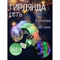 Гирлянда 160 ламп, 2х1.6 м, 8 режимов, Сеть, свет мультиколор, прозрачная, в помещении, сетевая, LED, SY20L-15 - фото 4