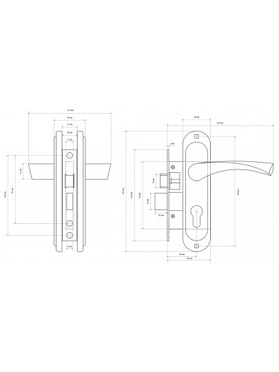 Замок врезной Стандарт, 103/50В, 4849, ручка в комплекте, цилиндровый, универсальный, вертушка CP, хром