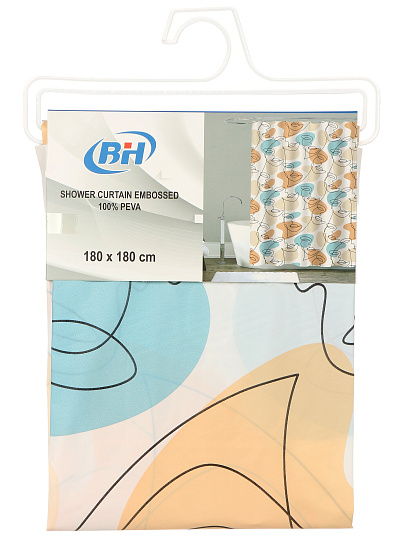 Штора для ванной 180х180 см, Peva, Камни бежево-голубые, белая, Y4-11149
