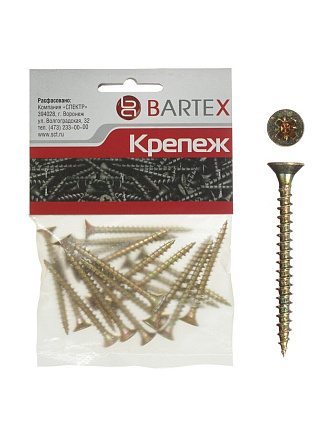 Саморез универсальный, диаметр 3х40 мм, 50 шт, оцинкованный, в ассортименте, пакет, Bartex