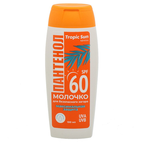 Молочко солнцезащитное для загара, Krassa, SPF 60, 100 мл, с пантенолом, KTS41788