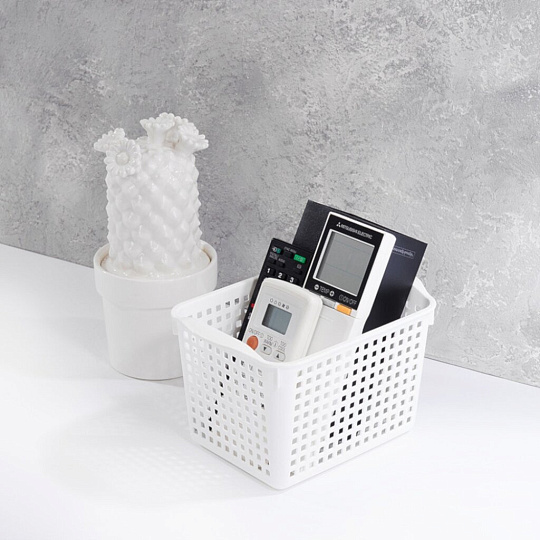 Корзина для хранения, 2 л, 20х13.5х12 см, прямоугольная, пластик, белая, Violet, Лофт, 641006