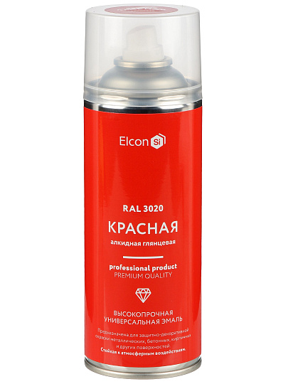 Эмаль аэрозольная, Elcon, универсальная, алкидная, глянцевая, красная, RAL 3020, 520 мл