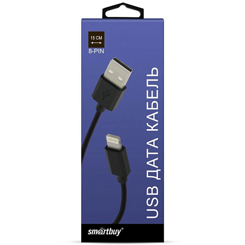 Дата-кабель USB, Smartbuy, lightning, 3 А, 0.15 м, 8 - pin, черная, iK-0120-box