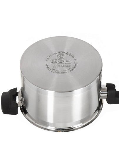 Ковш нержавеющая сталь, 2.9 л, крышка стекло, бакелитовая ручка, индукция, Daniks, Фантом, CW-B068-18S