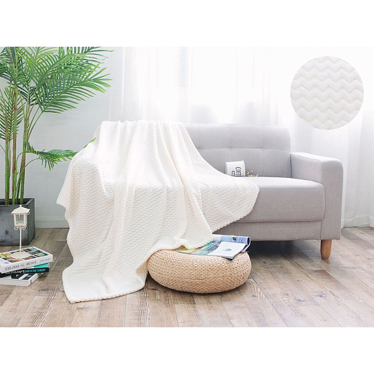 Плед 2-спальный, 180х200 см, велсофт жаккард, 100% полиэстер, Cleo, Роял плюш, белый, 180/014-RP/CL