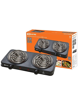 Плита электрическая TDM Electric, ЭПС2, 2000 Вт, 2 конфорки, спираль, эмаль, механическая, переключатель поворотный, 230 В, черная