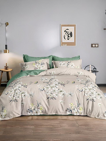 Постельное белье 2-спальное, простыня 200х220 см, 2 наволочки 50х70 см, пододеяльник 175х215 см, Silvano, поплин, Цветы 22/009-PCE/SLV