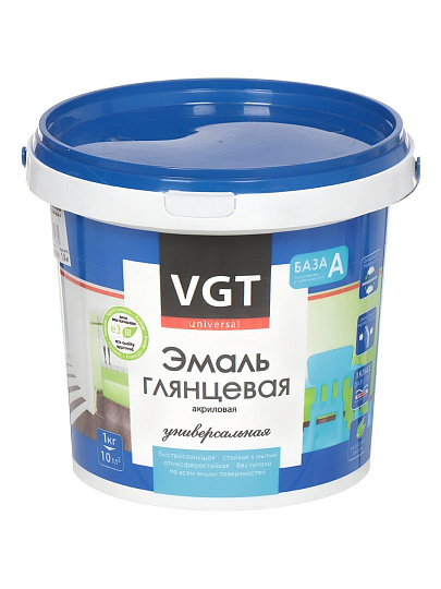 Эмаль VGT, ВД-АК-1179, универсальная, акриловая, глянцевая, супербелая, 1 кг
