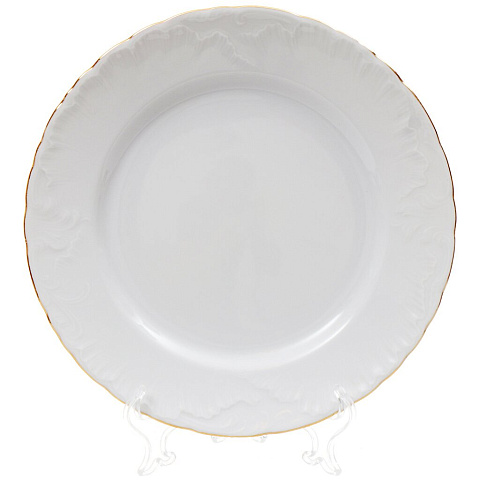 Тарелка обеденная, фарфор, 25 см, круглая, Рококо Золотая отводка, Bohemia, OMDZ21-Рококо-21
