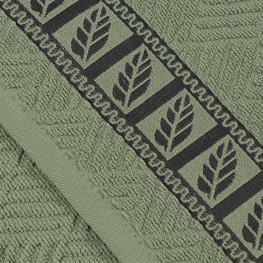 Полотенце кухонное махровое, 30х50 см, 450 г/м2, 100% хлопок, Barkas, Листопад, зеленое, Узбекистан