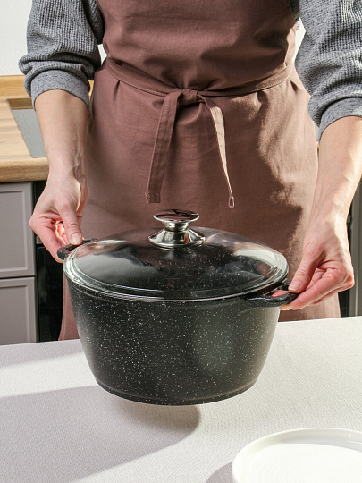 Кастрюля алюминий, антипригарное покрытие, 5 л, крышка стекло, Горница, Гранит, к263аг