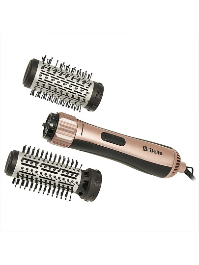 Фен-щетка Delta, DL-0499R, 1000 Вт, холодный воздух, вращающийся механизм, 1 режим, 2 скорости, 2 насадки, черно-бежевый