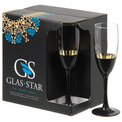 Бокал для шампанского, 170 мл, стекло, 6 шт, Glasstar, Блэкстайл 3, LB_1687_3