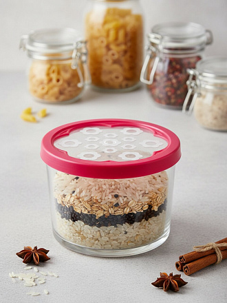 Банка для сыпучих продуктов, стекло, 0.22 л, с крышкой, Pasabahce, Basic, 42230SLBFK, фуксия