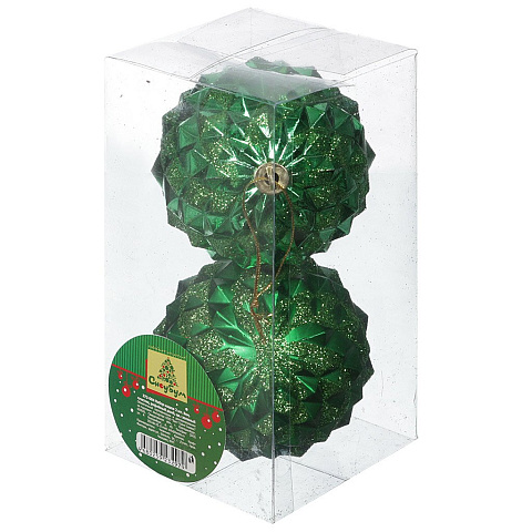 Елочный шар Сноубум, Рифленый ромб, 2 шт, зеленый, 8 см, пластик, 373084
