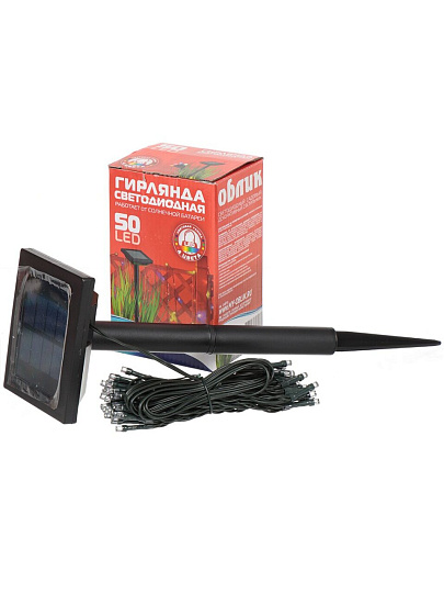 Гирлянда садовая Облик, 491, на солнечной батарее, грунтовая, 0.3 Вт, пластик, 50 светодиодов