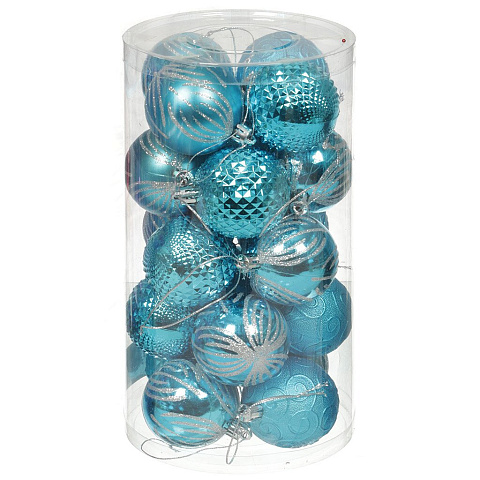 Елочный шар 20 шт, голубой, 6 см, блестящий, матовый, SY16-34