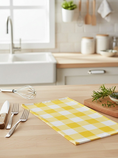 Полотенце кухонное 40х60 см, 100% хлопок, желтая клетка, Узбекистан, Узбекистан