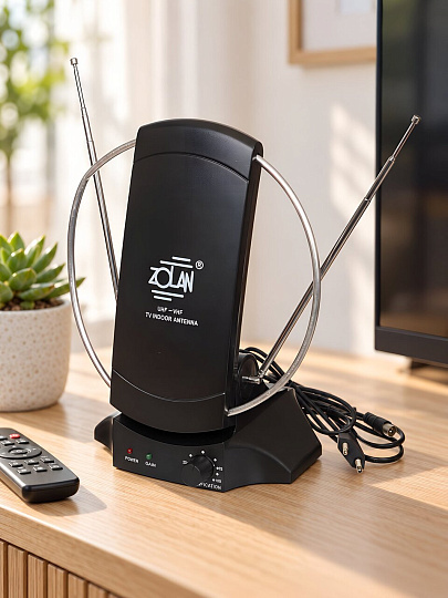Антенна телевизионная комнатная, UNF,VHF,FM, 1.3 м, цифровое тв, Zolan, ColorTB/FB-029