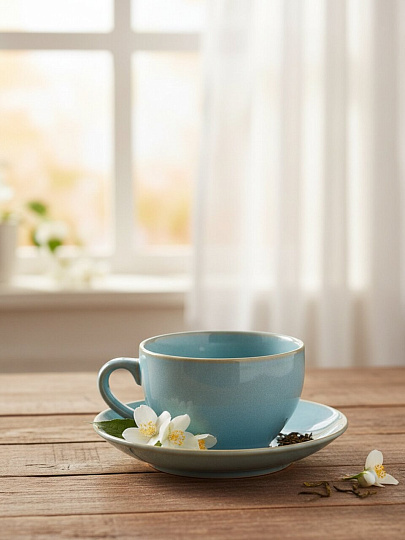 Чайная пара керам, голубой, 300мл, блюдце 15см, Небо, B060903