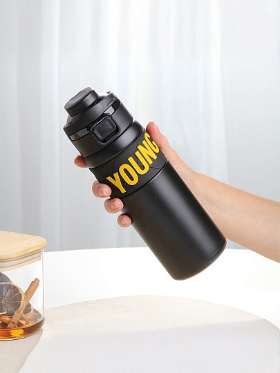 Термобутылка нержавеющая сталь, 0.65 л, Young, колба нержавеющая сталь, черная, Y4-9340