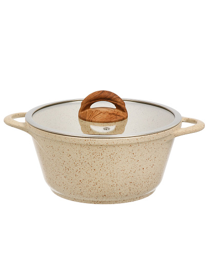 Кастрюля алюминий, антипригарное покрытие, 2 л, крышка стекло, Гурман, Estima, ГМк203 ЭБИ, бежевая, индукция