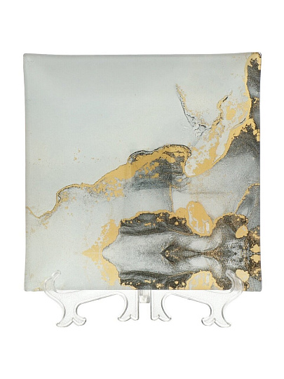 Тарелка обеденная, стекло, 23х23 см, квадратная, Флюид, Daniks