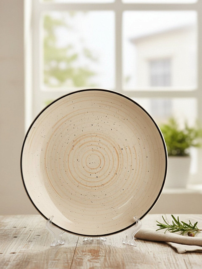 Тарелка обеденная керамика, 27 см, круглая, Фьюжен Миели, Elrington, 225-27021, бежевая