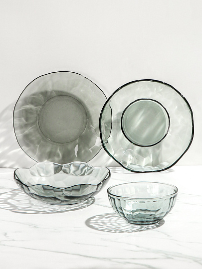 Сервиз столовый стекло, 19 предметов, на 6 персон, Daniks, Black Diamond, 50580, серый