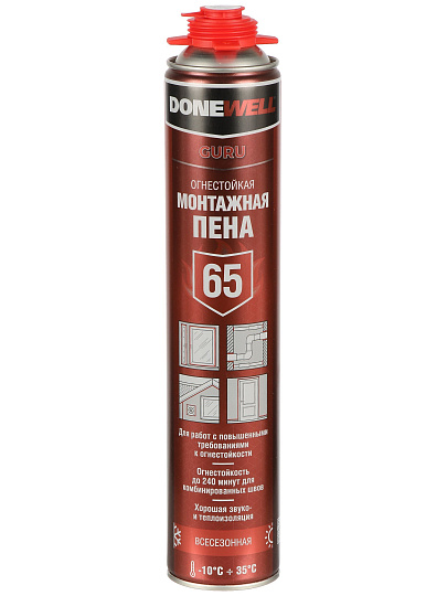 Пена монтажная KUDO, DoneWell 65, профессиональная, 65 л, 1 л, огнестойкая, всесезонная, DPPF10U65