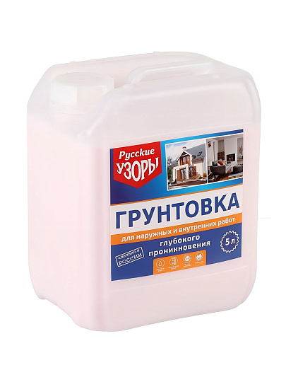 Грунтовка водно-дисперсионная, акриловая, Русские узоры, глубокого проникновения, для внутренних и наружных работ, 5 л