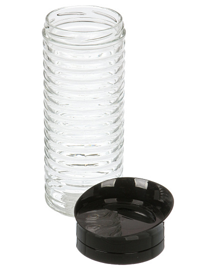 Банка для сыпучих продуктов, стекло, 0.85 л, с пластиковой крышкой-дозатором, Рифленая, 626-929, черная