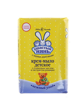 Крем-мыло детское Ушастый нянь, Оливковое масло и экстракт ромашки, для купания, 90 г