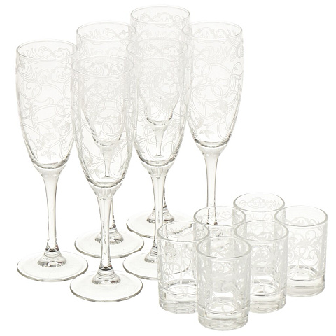 Набор для спиртного 12 предметов, стекло, бокал для шампанского 6 шт, стопка 6 шт, Glasstar, Вдохновение, G2_1687_22